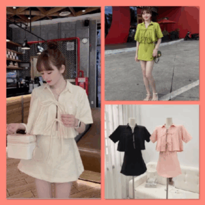 Set Bộ Dạ Áo CRopTop Thắt Nơ