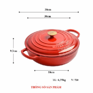 Nồi Gang Hầm Phủ Gốm Màu Đỏ