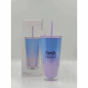 Ly Nhựa 2 Lớp Kèm Ống Hút